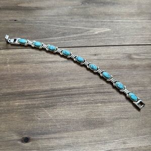 Turquoise Stone Silver-Link Bracelet - Women Jewelry